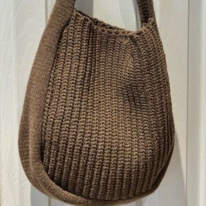 Hand-Knit Brown Crochet Shoulder Bag